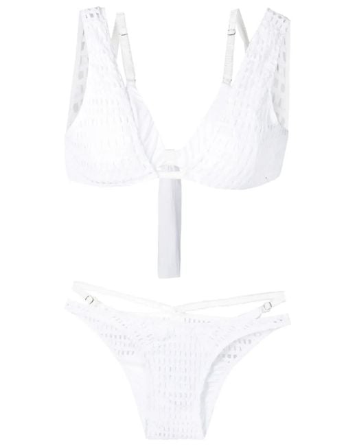 Amir Slama White Open-Knit Layered Bikini Set