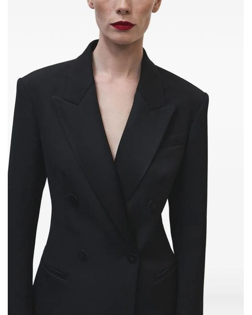Another Tomorrow Black Double-Breasted Satin-Lapel Jacket