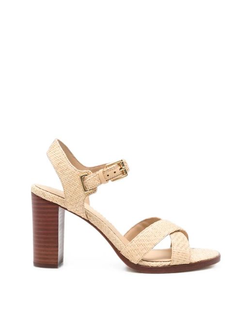 Ralph Lauren Natural Emeryn Crossover-Strap Heeled Sandals