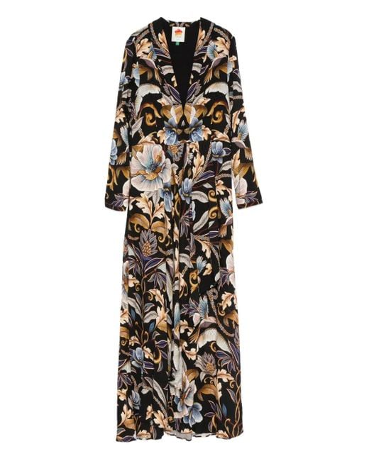 Farm Rio Black Snake Garden Floral-Print Dress