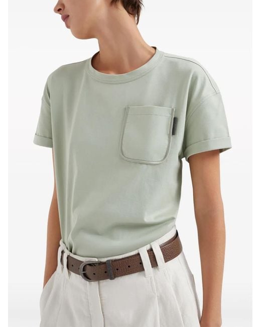 Brunello Cucinelli Gray Chest-Pocket Cotton T-Shirt