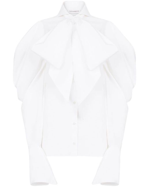 Nina Ricci White Pussy Bow-collar Long-sleeve Shirt