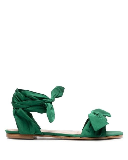 Red(v) Green Bow-Detail Flat Sandals