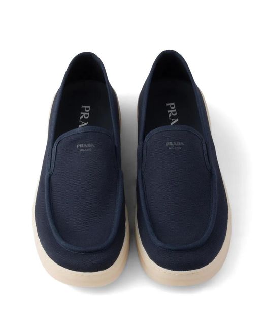 Prada Blue Mocassins En Tissu for men