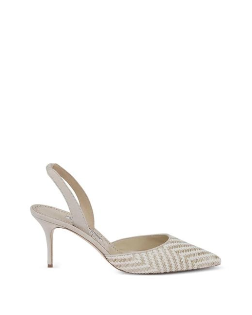 Manolo Blahnik White Carolyne Woven-Raffia Slingback Pumps