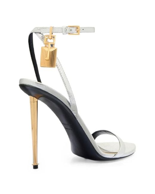 Tom Ford White Padlock-Detail Metallic Sandals
