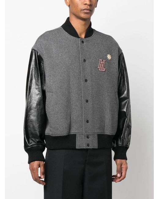 Helmut Lang Gray Logo Varsity Bomber Jacket for men