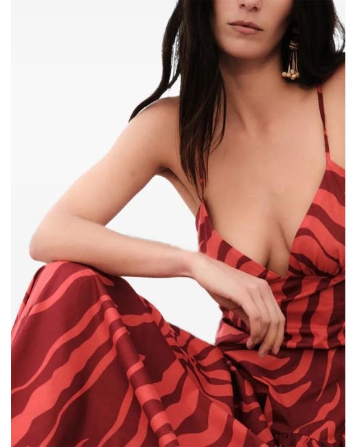 Johanna Ortiz Red Zea Palm Zebra-Print Dress