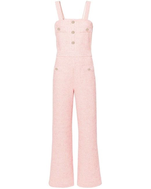 Maje Mouwloze Tweed Jumpsuit in het Pink
