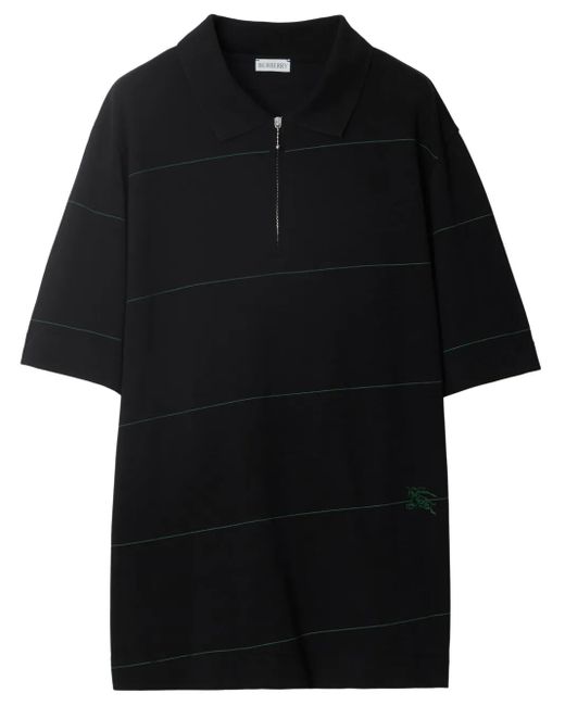 Burberry Black Logo-Embroidered Striped Polo Shirt for men