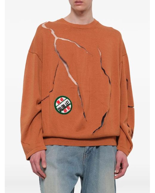 Doublet Orange Cracked-Egg-Design Sweater for men