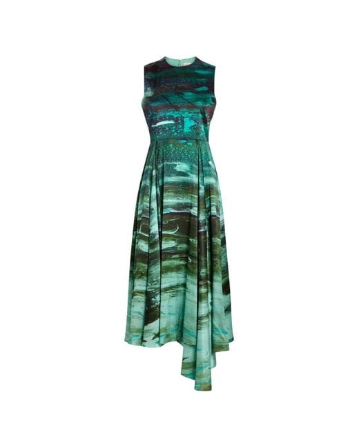 Roksanda Green Tera Printed Silk Midi Dress