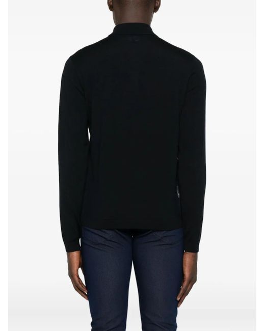 Emporio Armani Black Button-Front Wool Cardigan for men
