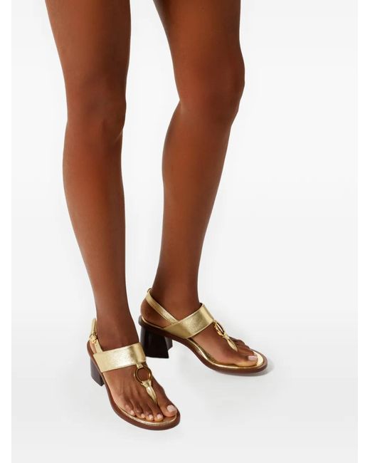 Odissi Natural Olivia Mid Ring-Detail Leather Sandals