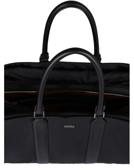 メンズ Zegna レザートリム ボストンバッグ Black