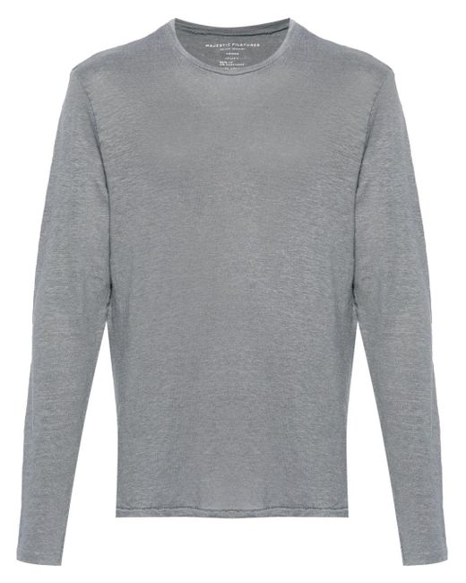 Majestic Filatures Gray Mélange Linen-blend T-shirt for men