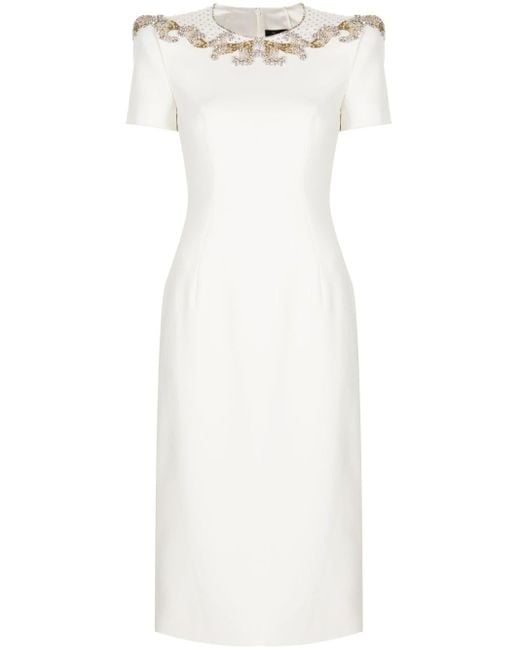 Jenny Packham White Lana Rhinestone-embellished Midi Dress