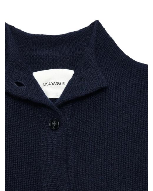 Lisa Yang Blue Button-Fastening High-Neck Cardigan
