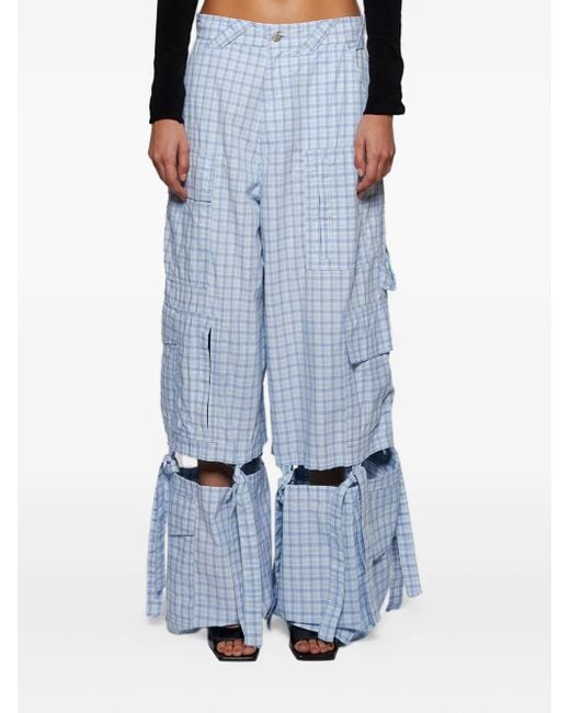 Natasha Zinko Blue Checked-Pattern Cargo Trousers