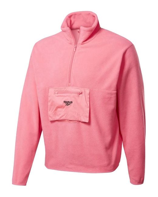 Reebok Pink Half Zip Fleece Sweatshirt for men