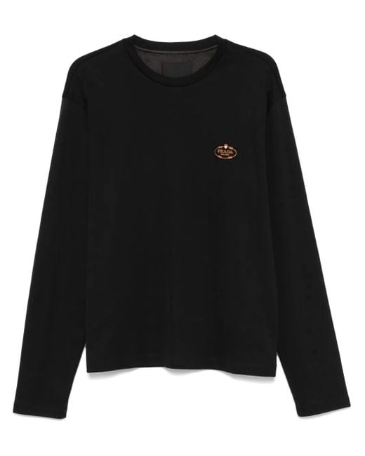 Camiseta con logo bordado Prada de hombre de color Black
