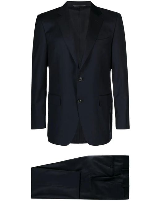 Canali Black Peak-Lapes Wool Single-Breasted Suits for men
