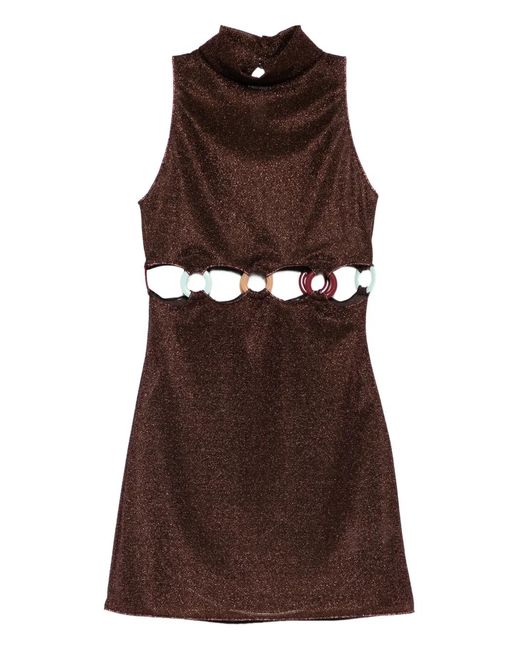 Oseree Brown Cut-Out High-Neck Dress