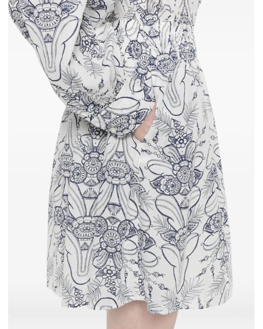 Marc O' Polo White Floral-Pattern Long-Sleeve Mini Dress