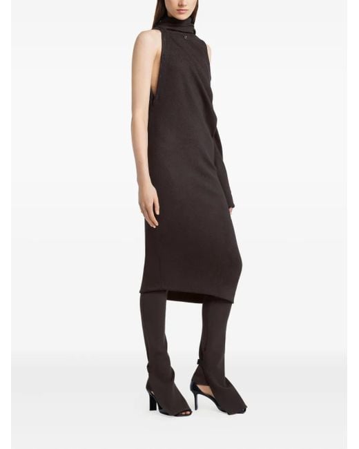 Courreges Brown Draped Wool Midi Dress