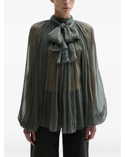 Atu Body Couture Gray Pussy-Bow Pleated Blouse