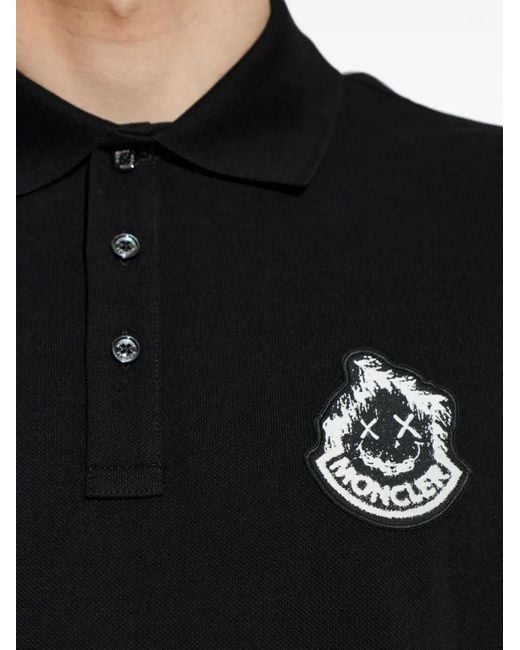 Moncler Black Logo-Patch Polo Shirt for men