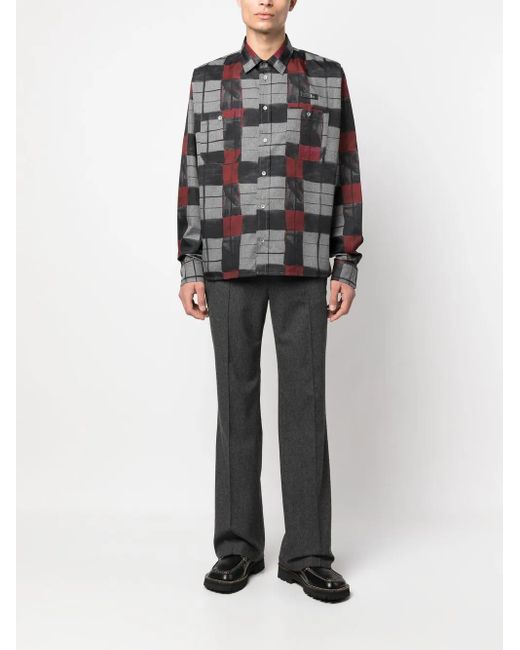4SDESIGNS Black Checked Pattern Long Sleeved Shirt for men