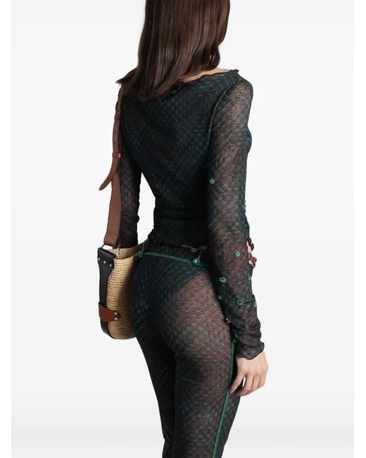 Siedres Black Checkered Ruched Top