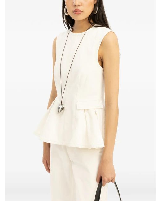 ROTATE BIRGER CHRISTENSEN White Peplum Denim Top