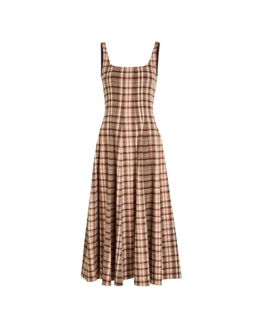 Staud White Wells Plaid-Pattern Sleeveless Midi Dress