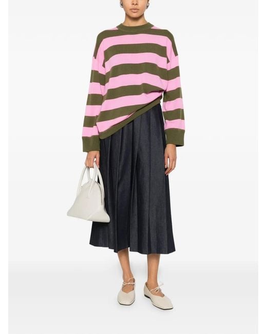 Allude Gray Striped-Pattern Sweater