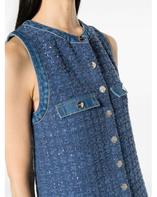 Robe courte en tweed à design sans manches Sandro en coloris Blue