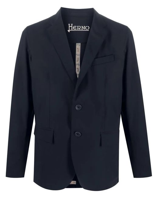 Herno Blue Plain Single-Breasted Blazer for men