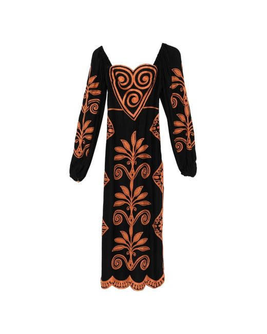 Farm Rio White Cornely Ainika Long-Sleeve Midi Dress