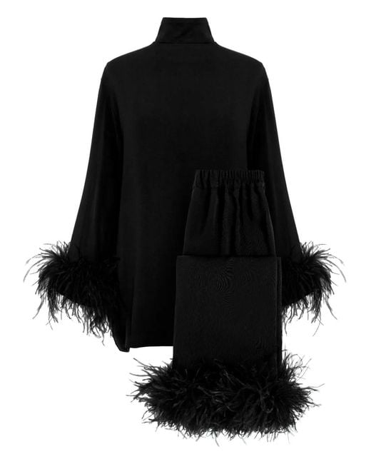 Sleeper Black Feather-Trim Pyjama Set