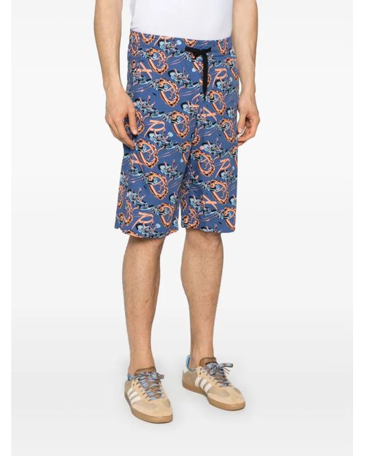 A.P.C. Blue Abstract-Print Deck Shorts for men