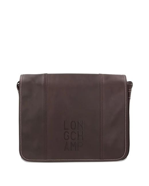 Longchamp Brown Embossed-Logo Leather Cross Body Bag