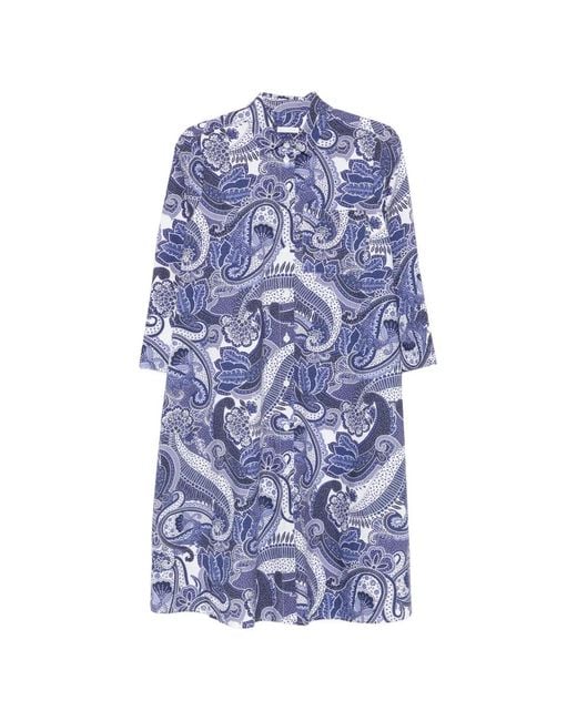 Robert Friedman Blue Paisley-Print Midi Shirt Dress
