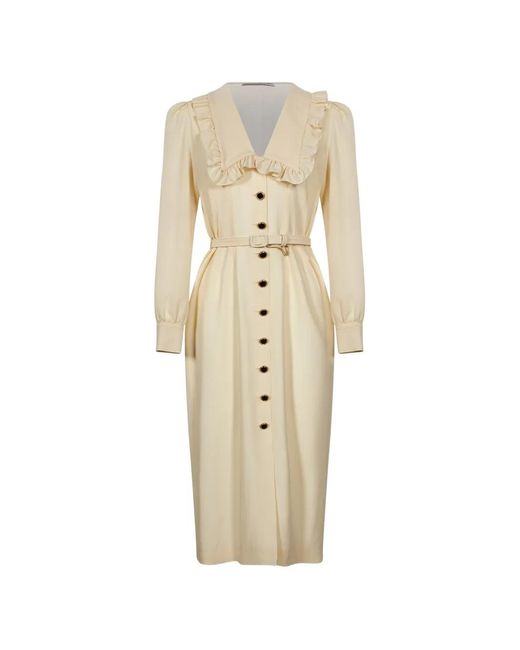 Alessandra Rich White Ruffled Belted Midi Dress