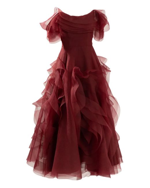 Ana Radu Red Off-Shoulder Midi Dress