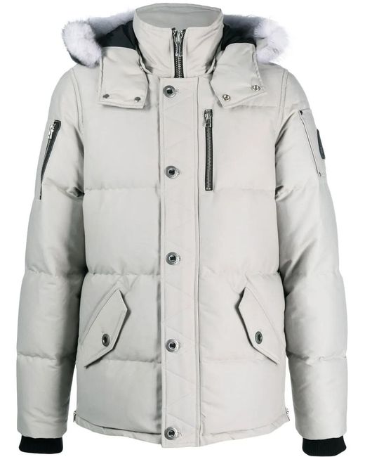 Moose Knuckles Gray Faux-Fur Trim Padded Parka for men