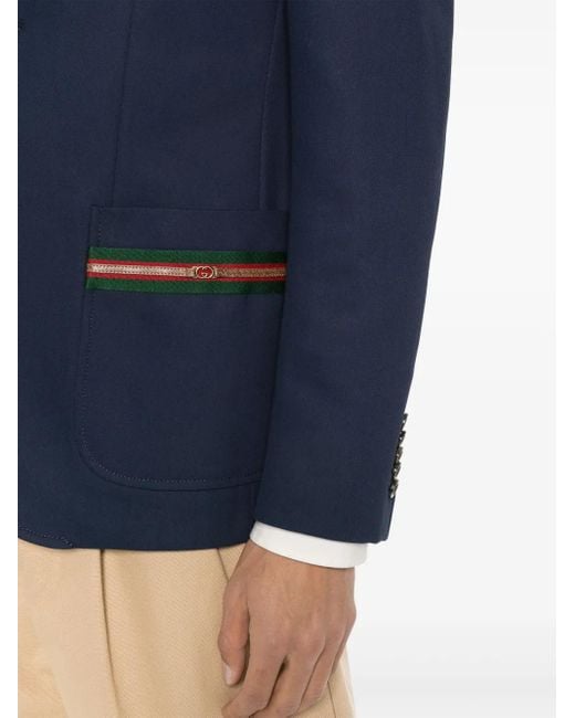 Gucci Blue Web Stripe-Embellished Blazer for men