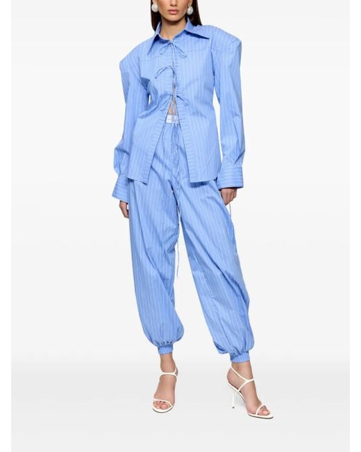 Ana Radu Blue Lace-Up Pinstripe Set