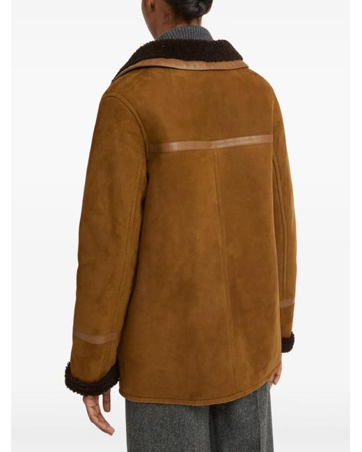 Yves Salomon Brown Leather-Trimmed Coat