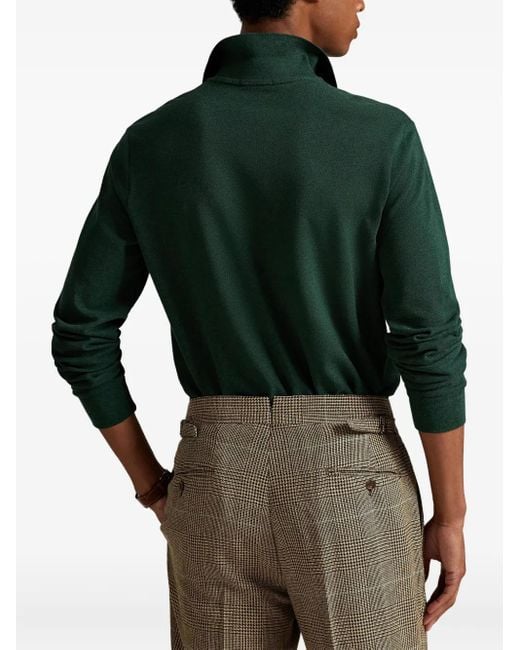 Polo Ralph Lauren Green Ribbed Polo Collar Slim-Fit Long-Sleeve Shirt With Two-Button Placket for men